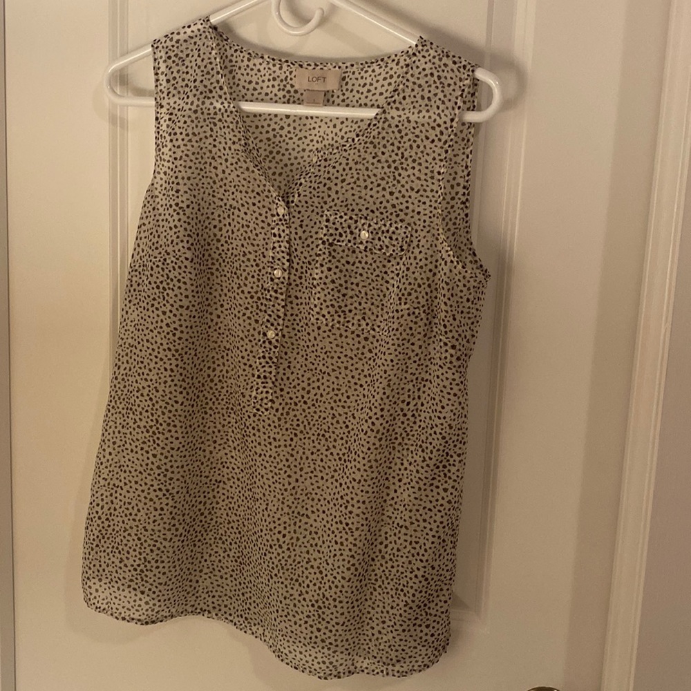 Loft Sheer Animal Print Sleeveless Button Up Blouse with Pocket - Size Small